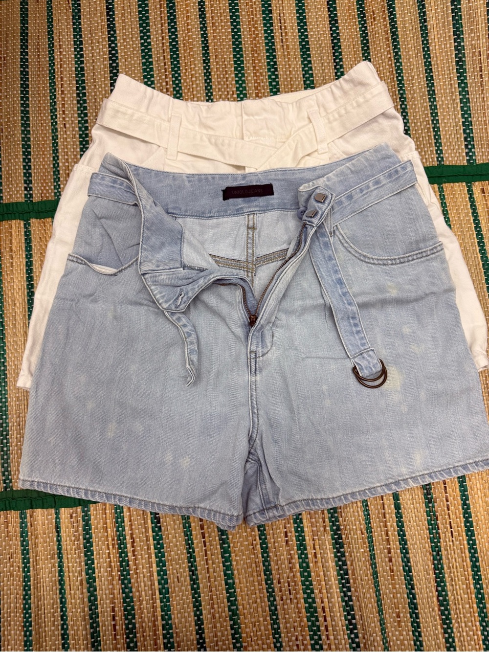 Uniqlo Light Blue Denim & White Belted Women’s Shorts (2 pairs)